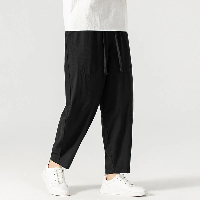 Pantaloni harem da uomo alla caviglia con coulisse e tasche, tinta unita, Buddha Stones, primavera-autunno - Image 28