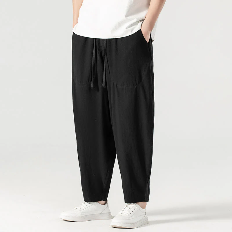 Pantaloni harem da uomo alla caviglia con coulisse e tasche, tinta unita, Buddha Stones, primavera-autunno - Image 29