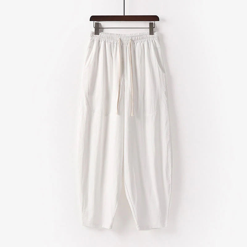 Pantaloni harem da uomo alla caviglia con coulisse e tasche, tinta unita, Buddha Stones, primavera-autunno - Image 30