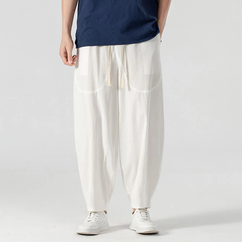 Pantaloni harem da uomo alla caviglia con coulisse e tasche, tinta unita, Buddha Stones, primavera-autunno - Image 31
