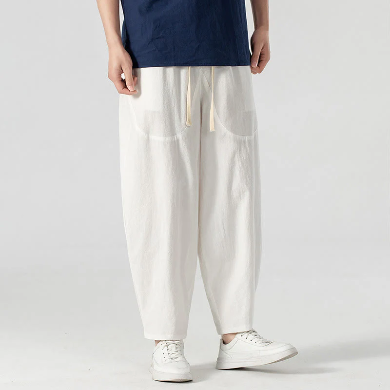 Pantaloni harem da uomo alla caviglia con coulisse e tasche, tinta unita, Buddha Stones, primavera-autunno - Image 32