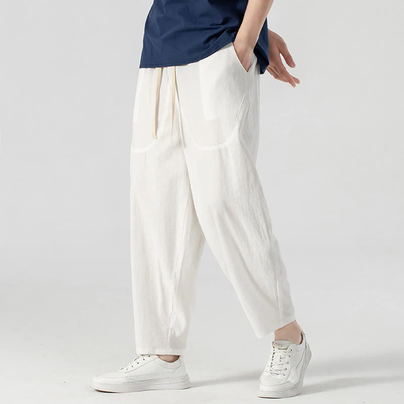 Pantaloni harem da uomo alla caviglia con coulisse e tasche, tinta unita, Buddha Stones, primavera-autunno - Image 33