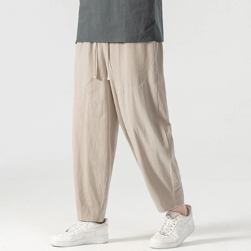 Pantaloni harem da uomo alla caviglia con coulisse e tasche, tinta unita, Buddha Stones, primavera-autunno - Image 6