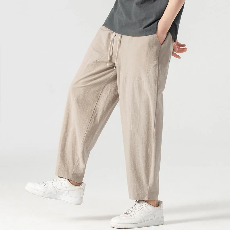Pantaloni harem da uomo alla caviglia con coulisse e tasche, tinta unita, Buddha Stones, primavera-autunno - Image 7
