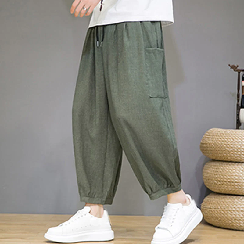 Pantaloni harem da uomo Buddha Stones, modello casual, lunghezza 7-8, con tasche laterali - Image 2