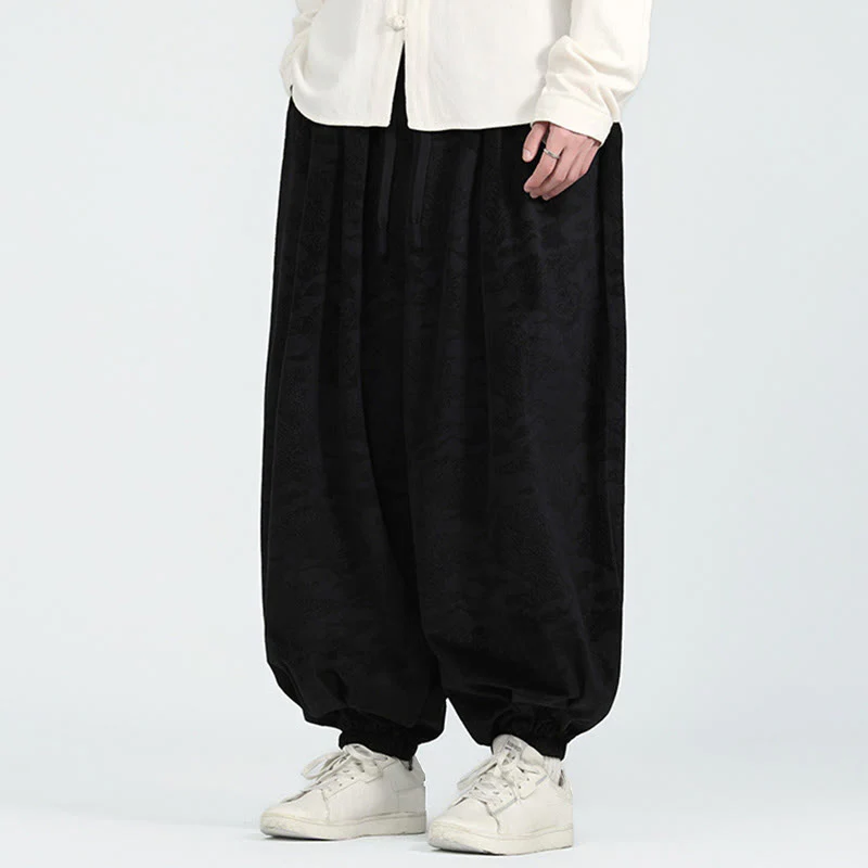 Pantaloni harem da uomo con coulisse e tasche, motivo jacquard tinta unita, motivo Buddha Stones Fall - Image 12