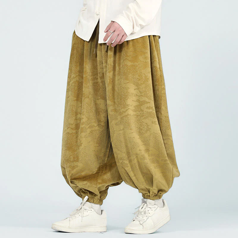 Pantaloni harem da uomo con coulisse e tasche, motivo jacquard tinta unita, motivo Buddha Stones Fall - Image 3