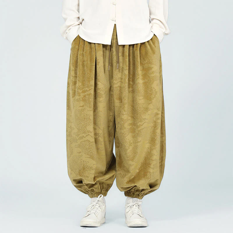 Pantaloni harem da uomo con coulisse e tasche, motivo jacquard tinta unita, motivo Buddha Stones Fall - Image 4