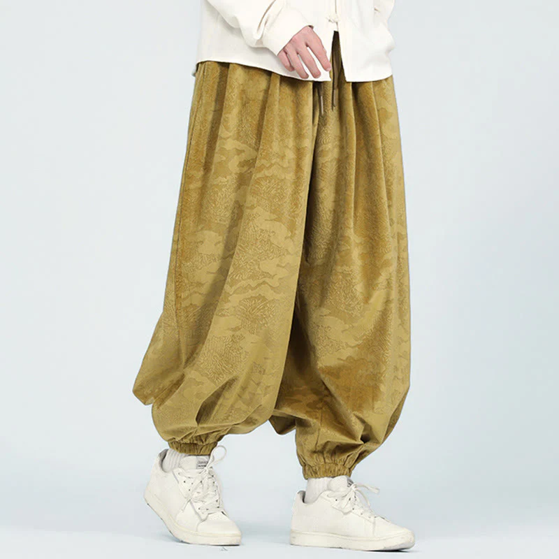 Pantaloni harem da uomo con coulisse e tasche, motivo jacquard tinta unita, motivo Buddha Stones Fall - Image 5