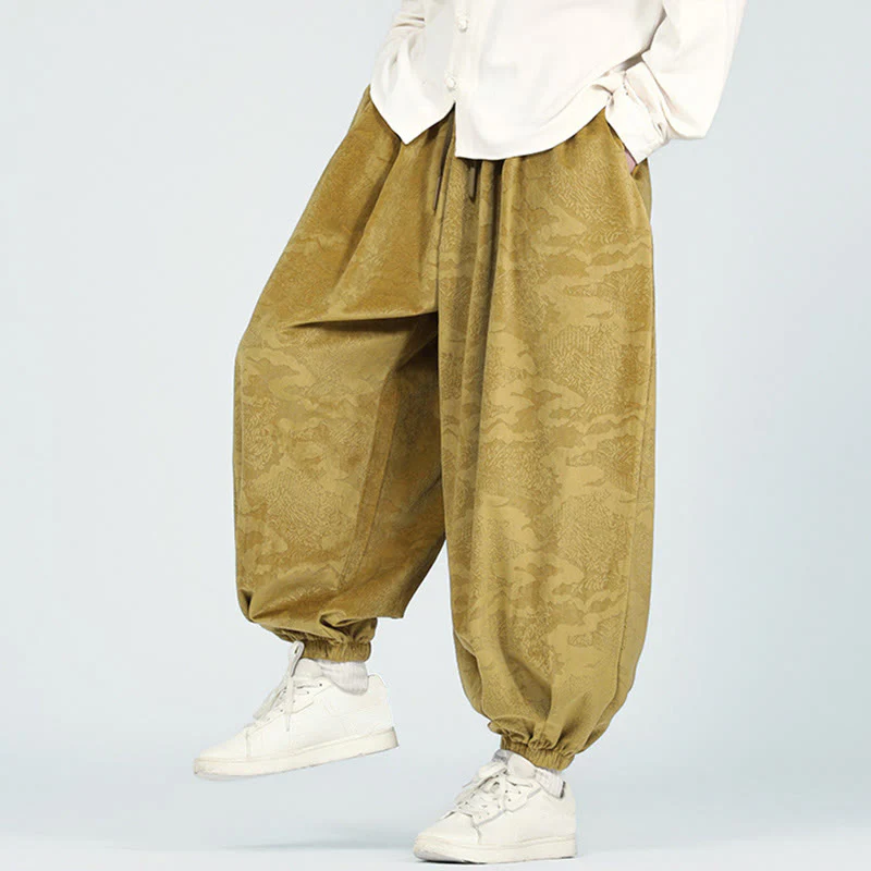 Pantaloni harem da uomo con coulisse e tasche, motivo jacquard tinta unita, motivo Buddha Stones Fall - Image 6