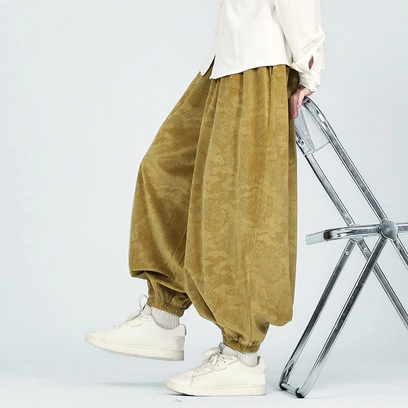 Pantaloni harem da uomo con coulisse e tasche, motivo jacquard tinta unita, motivo Buddha Stones Fall - Image 7