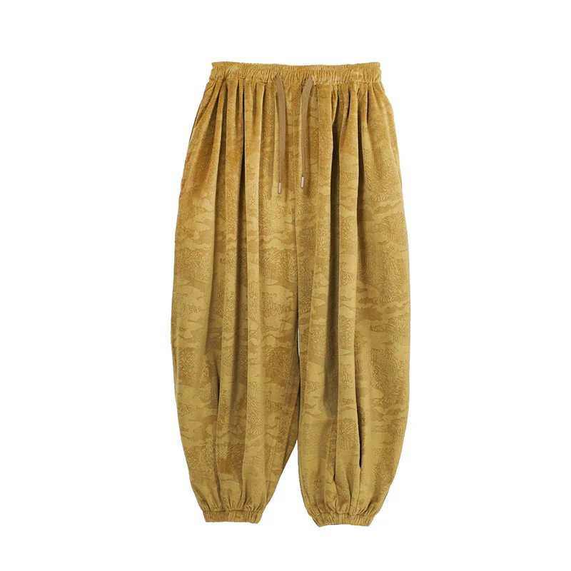 Pantaloni harem da uomo con coulisse e tasche, motivo jacquard tinta unita, motivo Buddha Stones Fall - Image 8