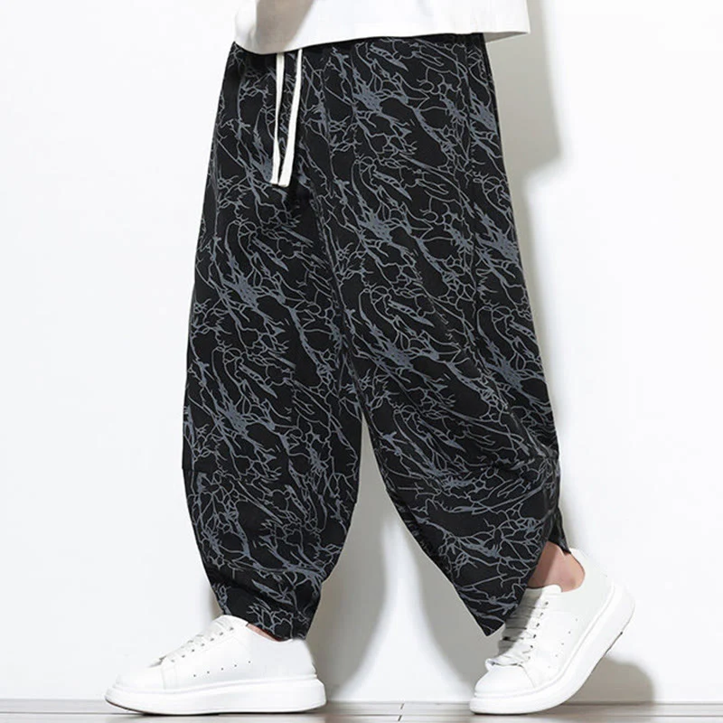 Pantaloni harem da uomo con tasche, lunghezza alla caviglia, in cotone con elastico in vita e stampa a righe testurizzate Buddha Stones - Image 10