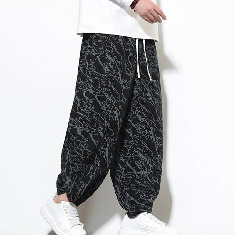 Pantaloni harem da uomo con tasche, lunghezza alla caviglia, in cotone con elastico in vita e stampa a righe testurizzate Buddha Stones - Image 11