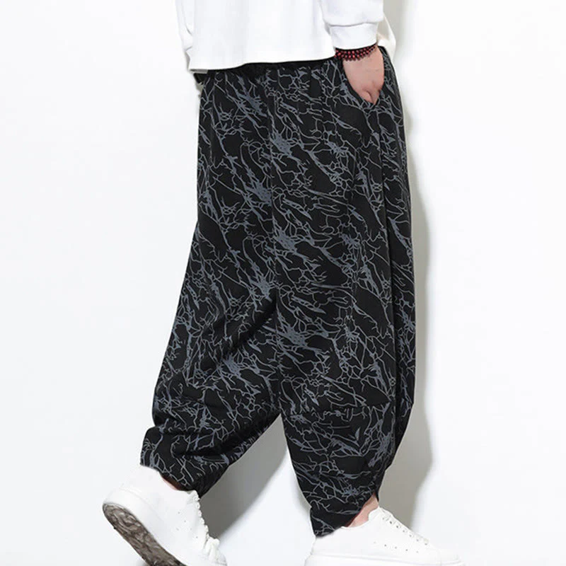 Pantaloni harem da uomo con tasche, lunghezza alla caviglia, in cotone con elastico in vita e stampa a righe testurizzate Buddha Stones - Image 12
