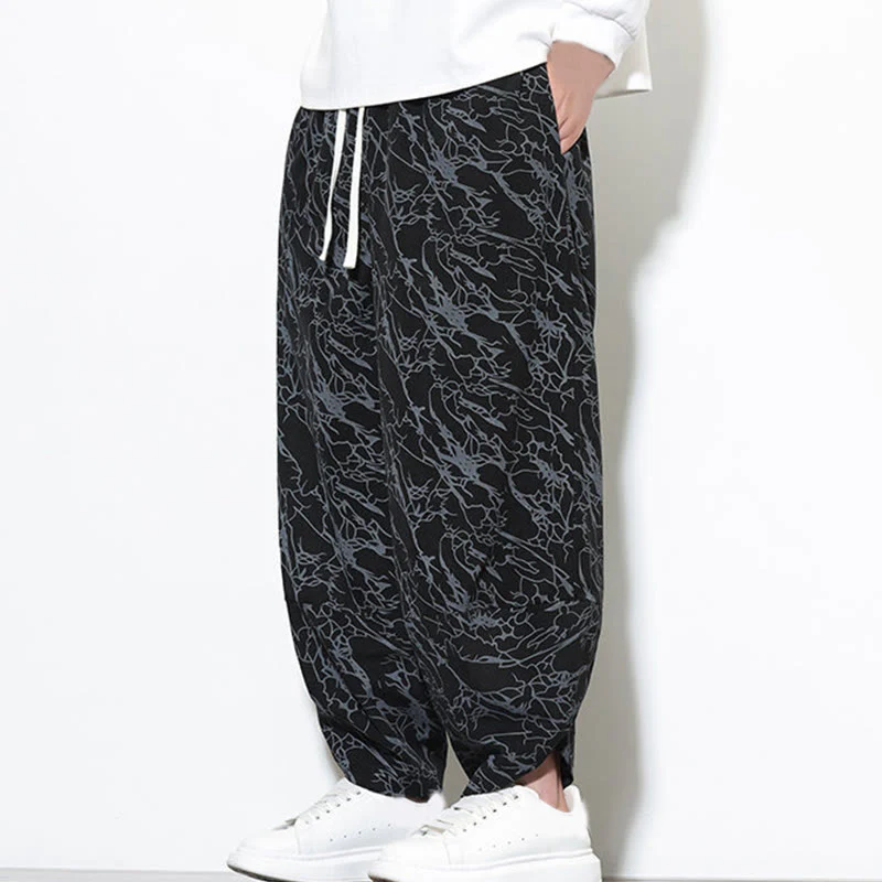 Pantaloni harem da uomo con tasche, lunghezza alla caviglia, in cotone con elastico in vita e stampa a righe testurizzate Buddha Stones - Image 13