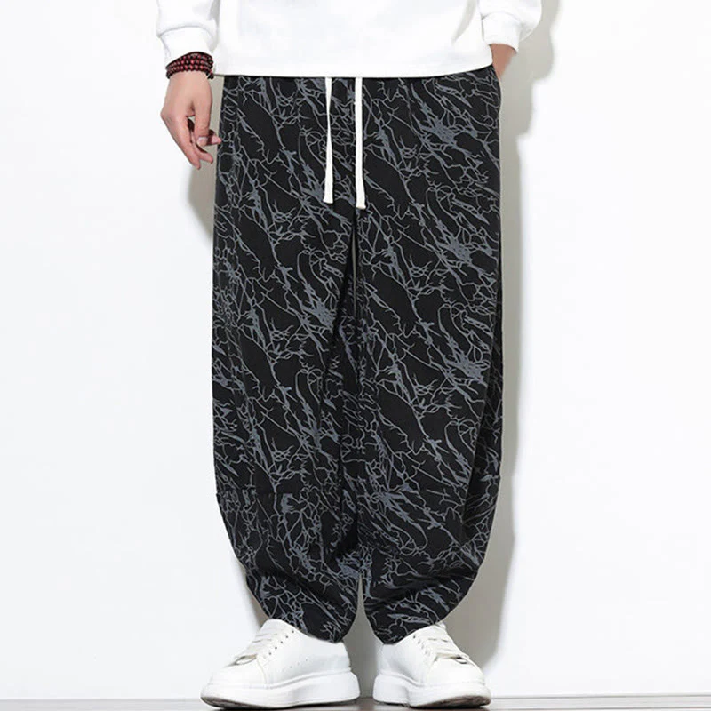 Pantaloni harem da uomo con tasche, lunghezza alla caviglia, in cotone con elastico in vita e stampa a righe testurizzate Buddha Stones - Image 14