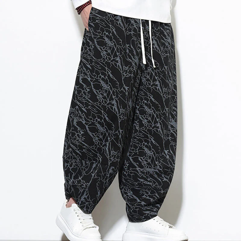 Pantaloni harem da uomo con tasche, lunghezza alla caviglia, in cotone con elastico in vita e stampa a righe testurizzate Buddha Stones - Image 15