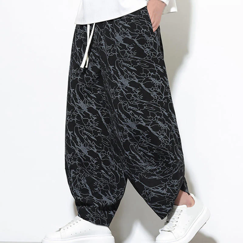 Pantaloni harem da uomo con tasche, lunghezza alla caviglia, in cotone con elastico in vita e stampa a righe testurizzate Buddha Stones - Image 16