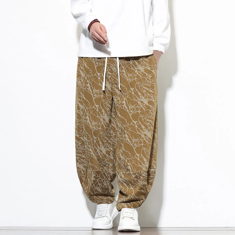 Pantaloni harem da uomo con tasche, lunghezza alla caviglia, in cotone con elastico in vita e stampa a righe testurizzate Buddha Stones - Image 17