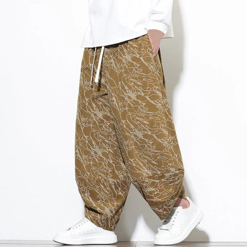 Pantaloni harem da uomo con tasche, lunghezza alla caviglia, in cotone con elastico in vita e stampa a righe testurizzate Buddha Stones - Image 18