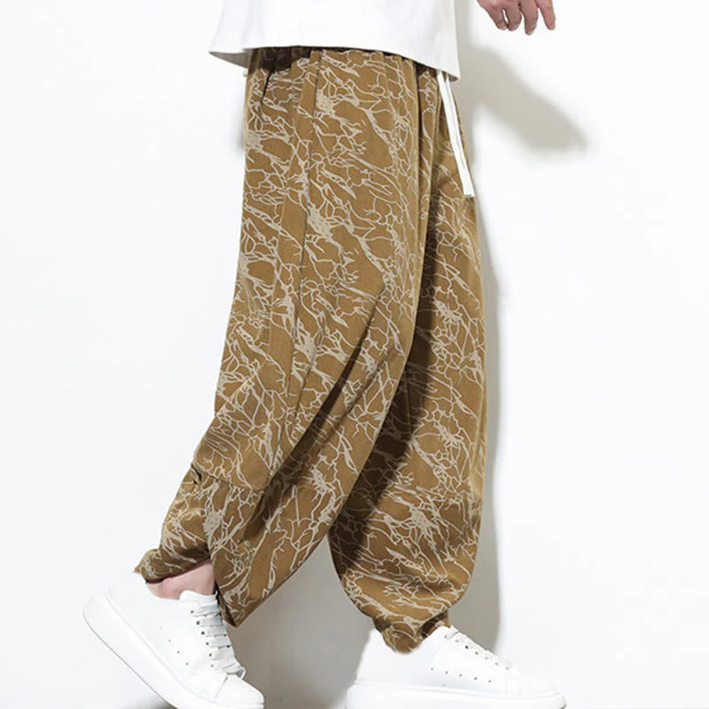 Pantaloni harem da uomo con tasche, lunghezza alla caviglia, in cotone con elastico in vita e stampa a righe testurizzate Buddha Stones - Image 19