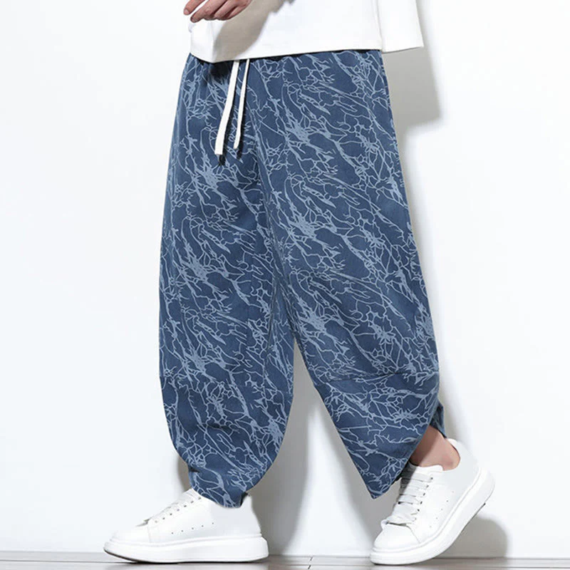 Pantaloni harem da uomo con tasche, lunghezza alla caviglia, in cotone con elastico in vita e stampa a righe testurizzate Buddha Stones - Image 2