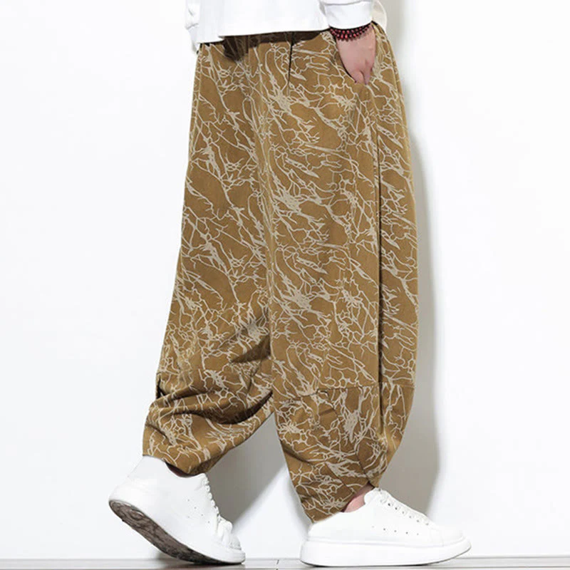 Pantaloni harem da uomo con tasche, lunghezza alla caviglia, in cotone con elastico in vita e stampa a righe testurizzate Buddha Stones - Image 20