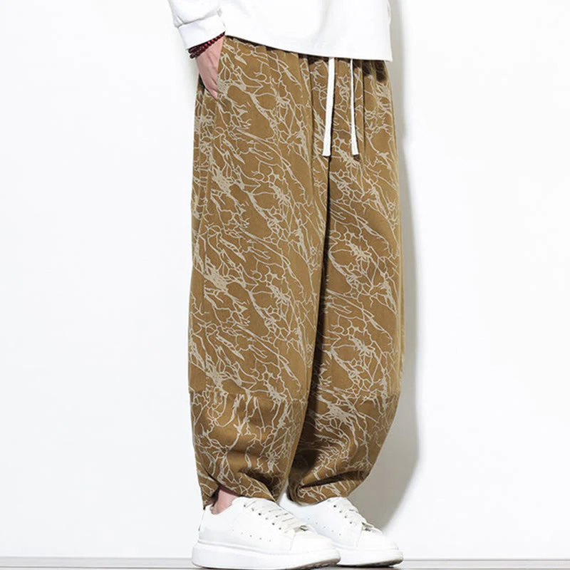 Pantaloni harem da uomo con tasche, lunghezza alla caviglia, in cotone con elastico in vita e stampa a righe testurizzate Buddha Stones - Image 21