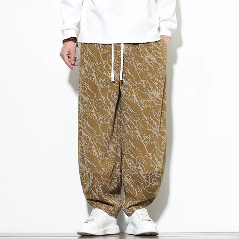 Pantaloni harem da uomo con tasche, lunghezza alla caviglia, in cotone con elastico in vita e stampa a righe testurizzate Buddha Stones - Image 23