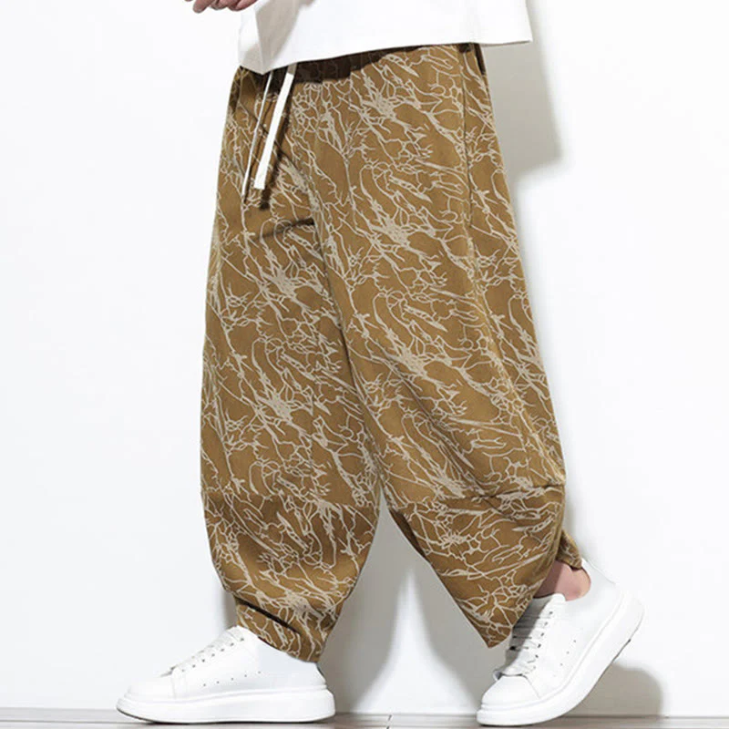 Pantaloni harem da uomo con tasche, lunghezza alla caviglia, in cotone con elastico in vita e stampa a righe testurizzate Buddha Stones - Image 24