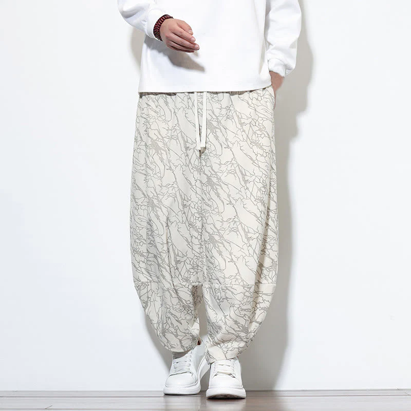 Pantaloni harem da uomo con tasche, lunghezza alla caviglia, in cotone con elastico in vita e stampa a righe testurizzate Buddha Stones - Image 25