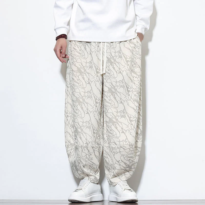 Pantaloni harem da uomo con tasche, lunghezza alla caviglia, in cotone con elastico in vita e stampa a righe testurizzate Buddha Stones - Image 26