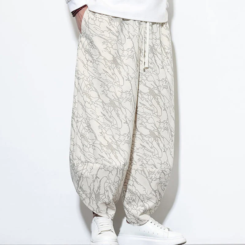 Pantaloni harem da uomo con tasche, lunghezza alla caviglia, in cotone con elastico in vita e stampa a righe testurizzate Buddha Stones - Image 27