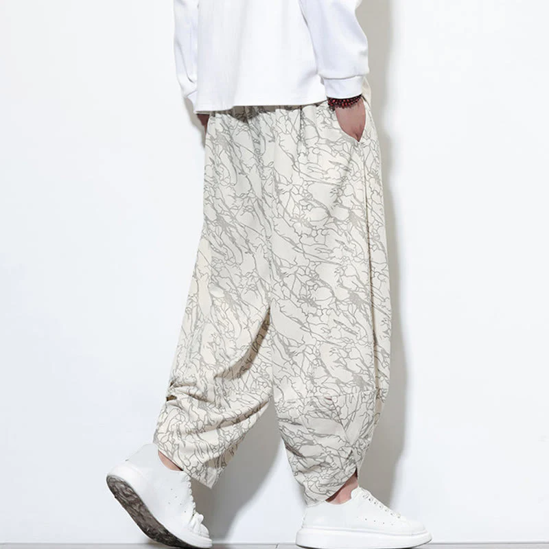 Pantaloni harem da uomo con tasche, lunghezza alla caviglia, in cotone con elastico in vita e stampa a righe testurizzate Buddha Stones - Image 28