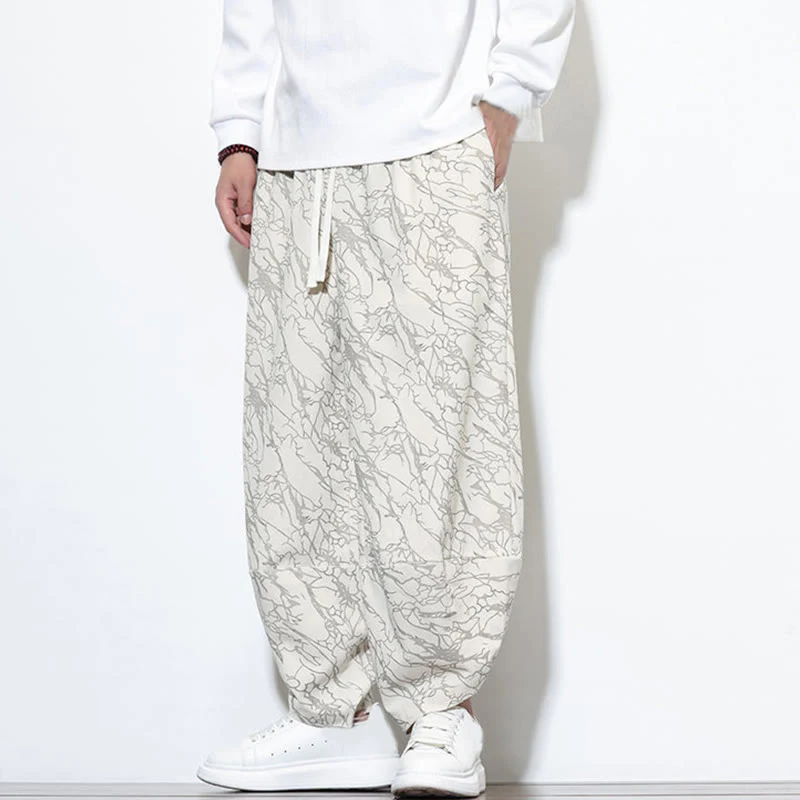 Pantaloni harem da uomo con tasche, lunghezza alla caviglia, in cotone con elastico in vita e stampa a righe testurizzate Buddha Stones - Image 29