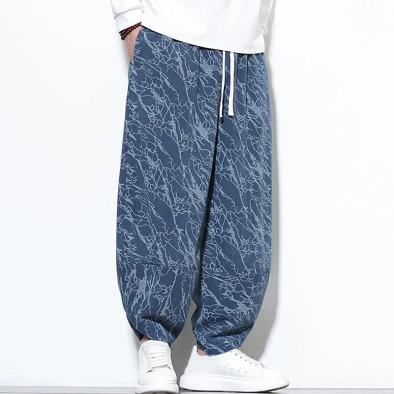 Pantaloni harem da uomo con tasche, lunghezza alla caviglia, in cotone con elastico in vita e stampa a righe testurizzate Buddha Stones - Image 3