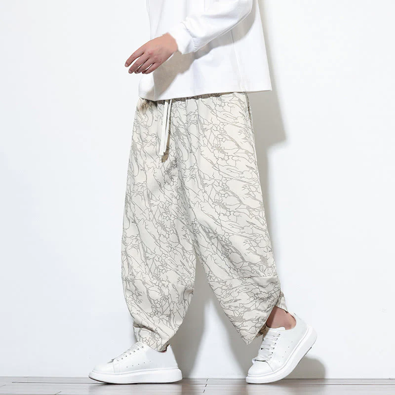 Pantaloni harem da uomo con tasche, lunghezza alla caviglia, in cotone con elastico in vita e stampa a righe testurizzate Buddha Stones - Image 30