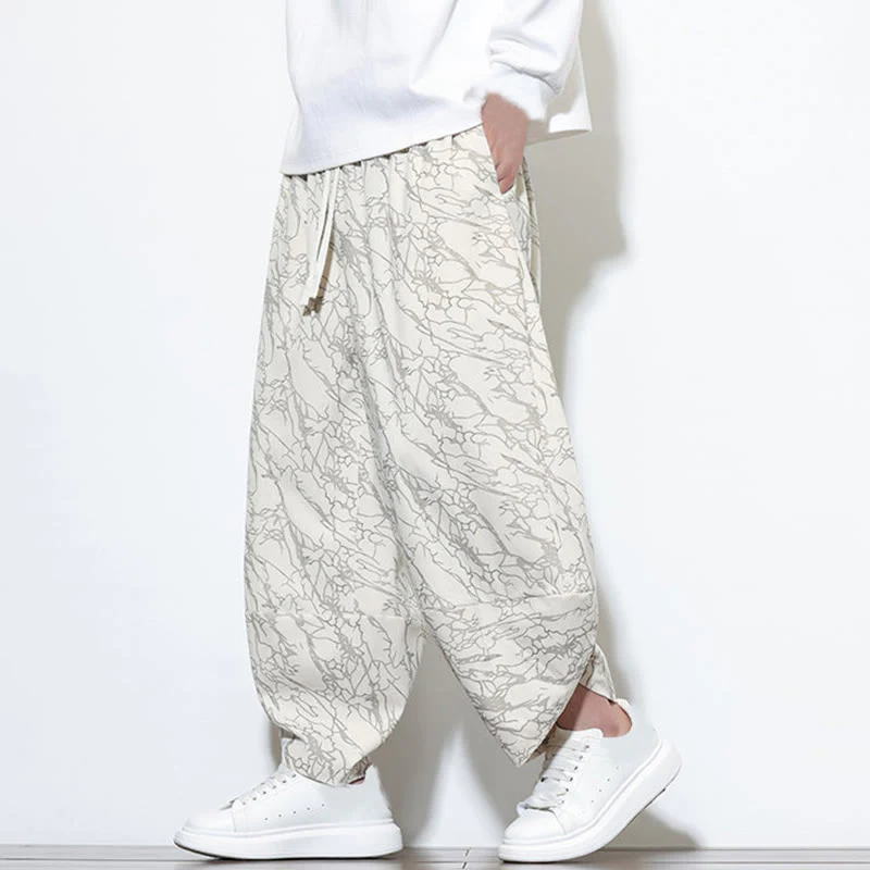 Pantaloni harem da uomo con tasche, lunghezza alla caviglia, in cotone con elastico in vita e stampa a righe testurizzate Buddha Stones - Image 31