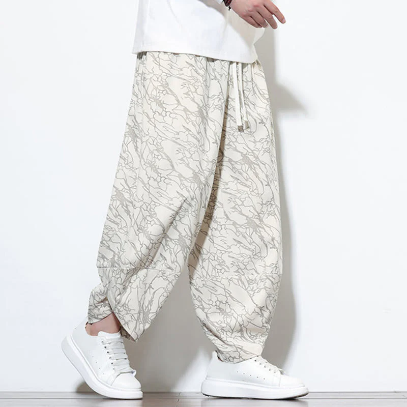 Pantaloni harem da uomo con tasche, lunghezza alla caviglia, in cotone con elastico in vita e stampa a righe testurizzate Buddha Stones - Image 32