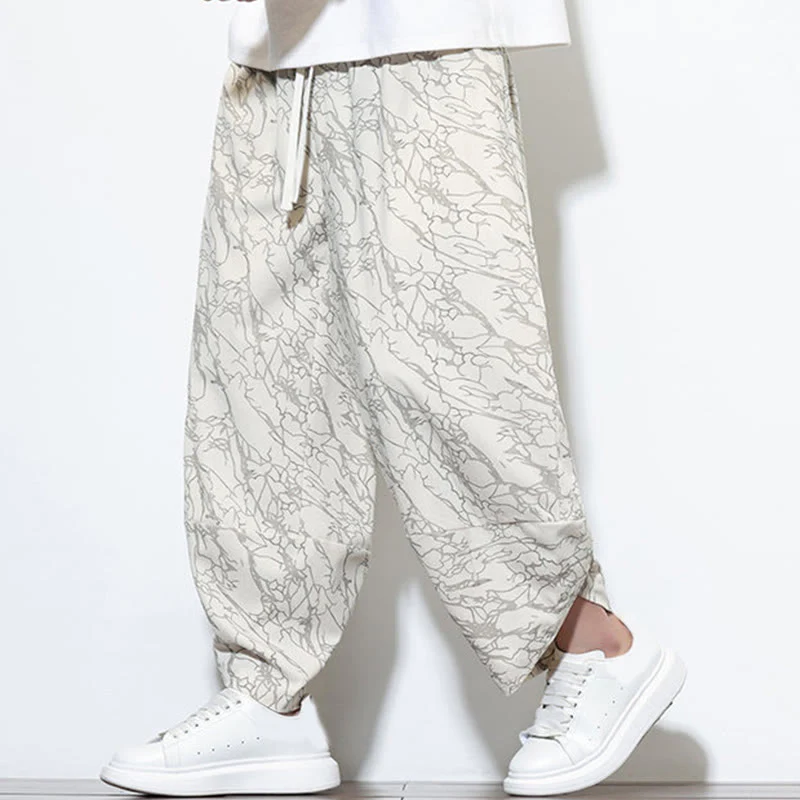 Pantaloni harem da uomo con tasche, lunghezza alla caviglia, in cotone con elastico in vita e stampa a righe testurizzate Buddha Stones - Image 33