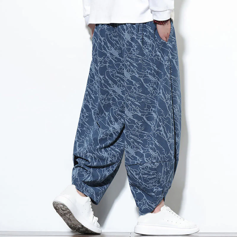 Pantaloni harem da uomo con tasche, lunghezza alla caviglia, in cotone con elastico in vita e stampa a righe testurizzate Buddha Stones - Image 4