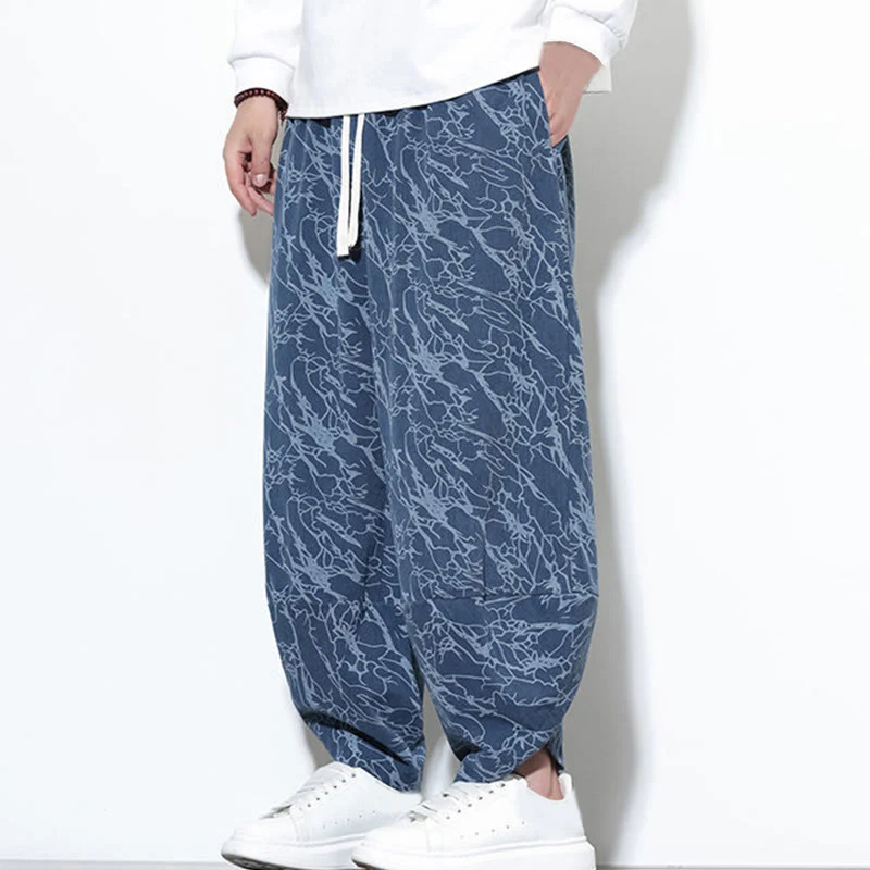 Pantaloni harem da uomo con tasche, lunghezza alla caviglia, in cotone con elastico in vita e stampa a righe testurizzate Buddha Stones - Image 5