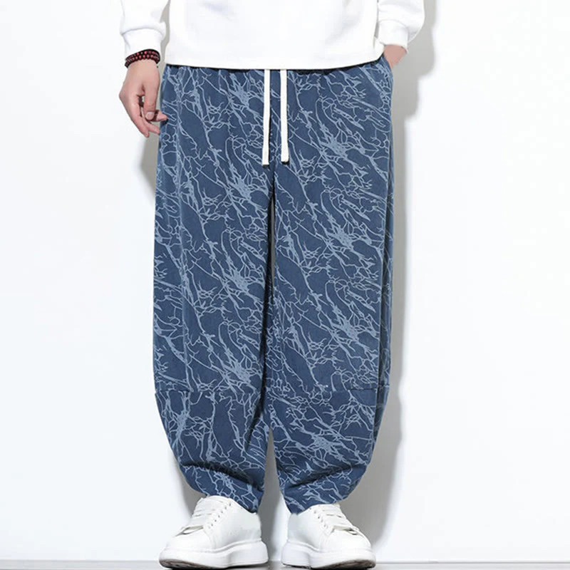 Pantaloni harem da uomo con tasche, lunghezza alla caviglia, in cotone con elastico in vita e stampa a righe testurizzate Buddha Stones - Image 6
