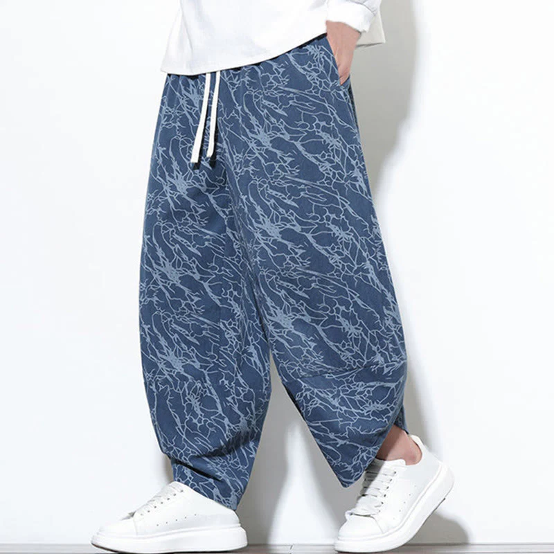 Pantaloni harem da uomo con tasche, lunghezza alla caviglia, in cotone con elastico in vita e stampa a righe testurizzate Buddha Stones - Image 8