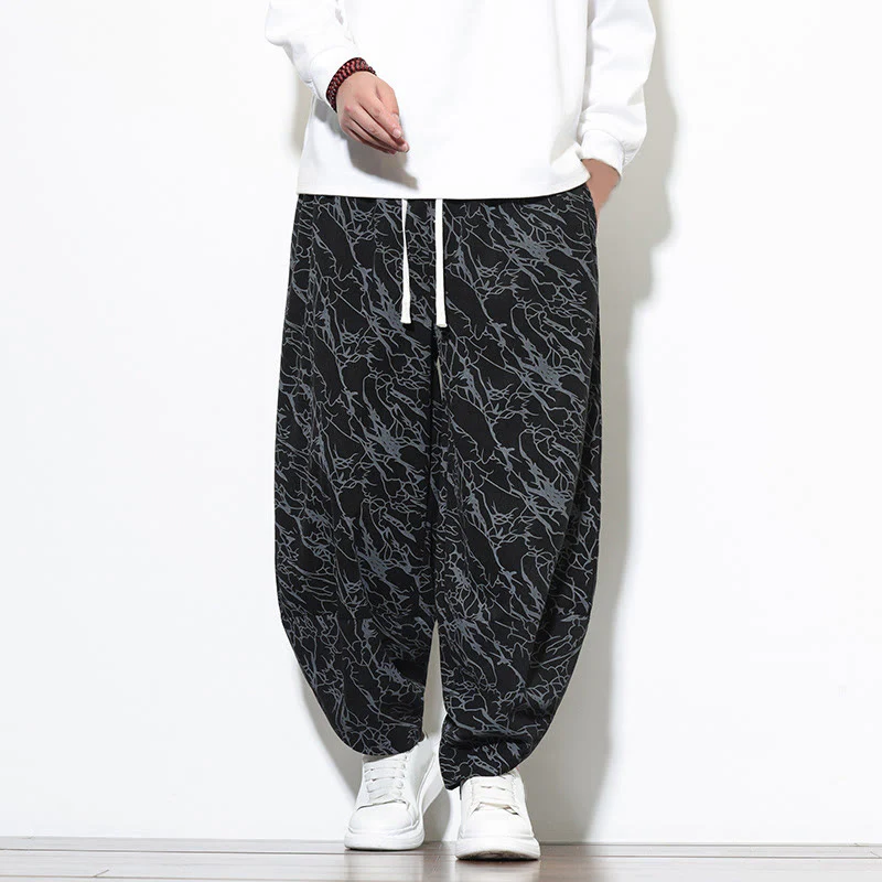 Pantaloni harem da uomo con tasche, lunghezza alla caviglia, in cotone con elastico in vita e stampa a righe testurizzate Buddha Stones - Image 9