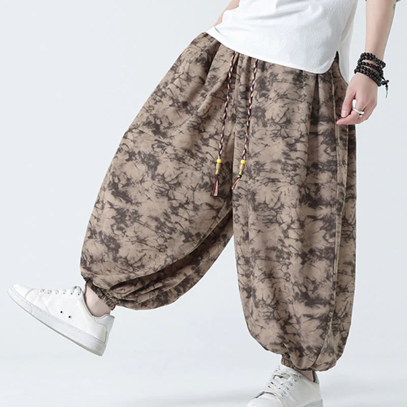 Pantaloni harem da uomo con tasche, motivo floreale, stile retrò casual con Buddha Stones - Image 10