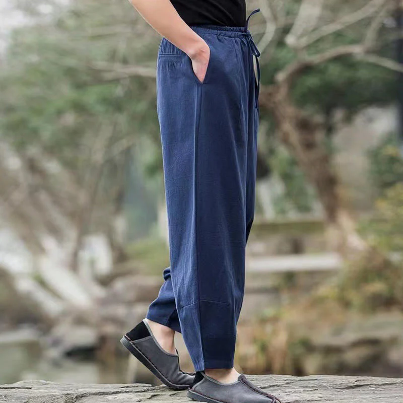 Pantaloni harem da uomo con coulisse, casual e semplici, con tasche, Buddha Stones - Image 3