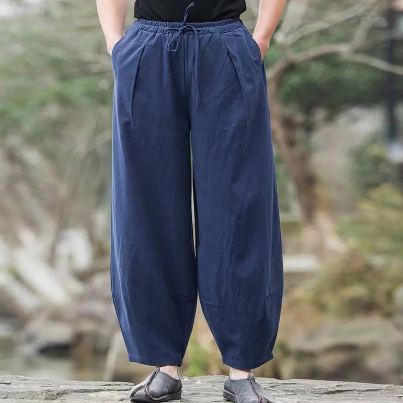 Pantaloni harem da uomo con coulisse, casual e semplici, con tasche, Buddha Stones - Image 4