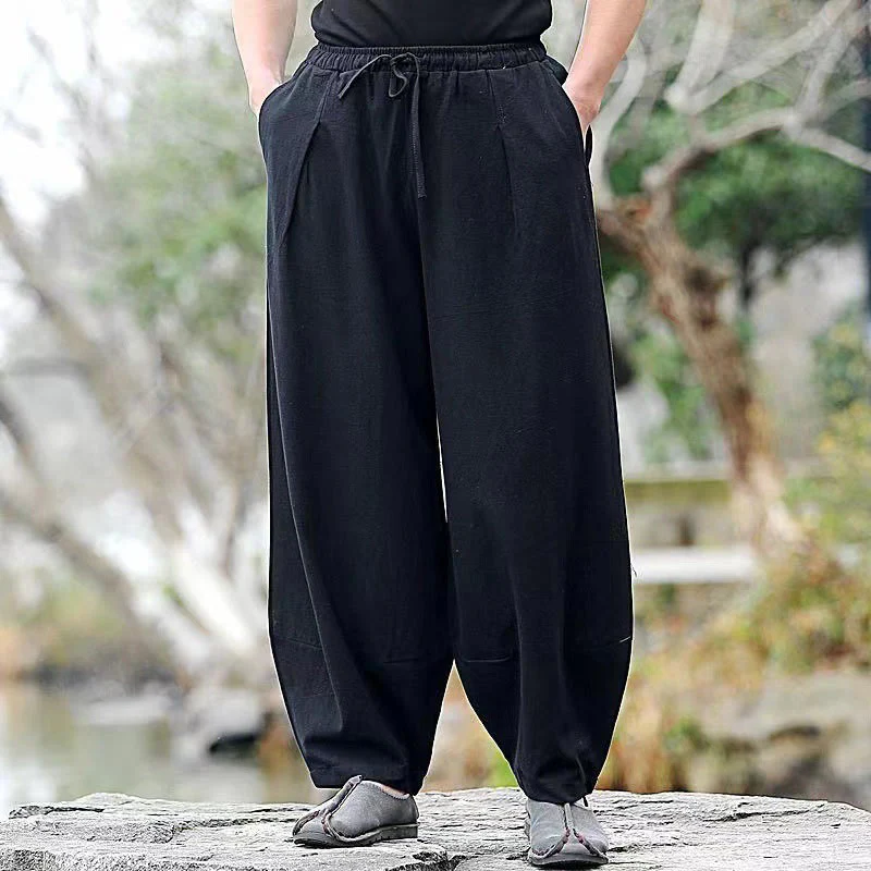 Pantaloni harem da uomo con coulisse, casual e semplici, con tasche, Buddha Stones - Image 5